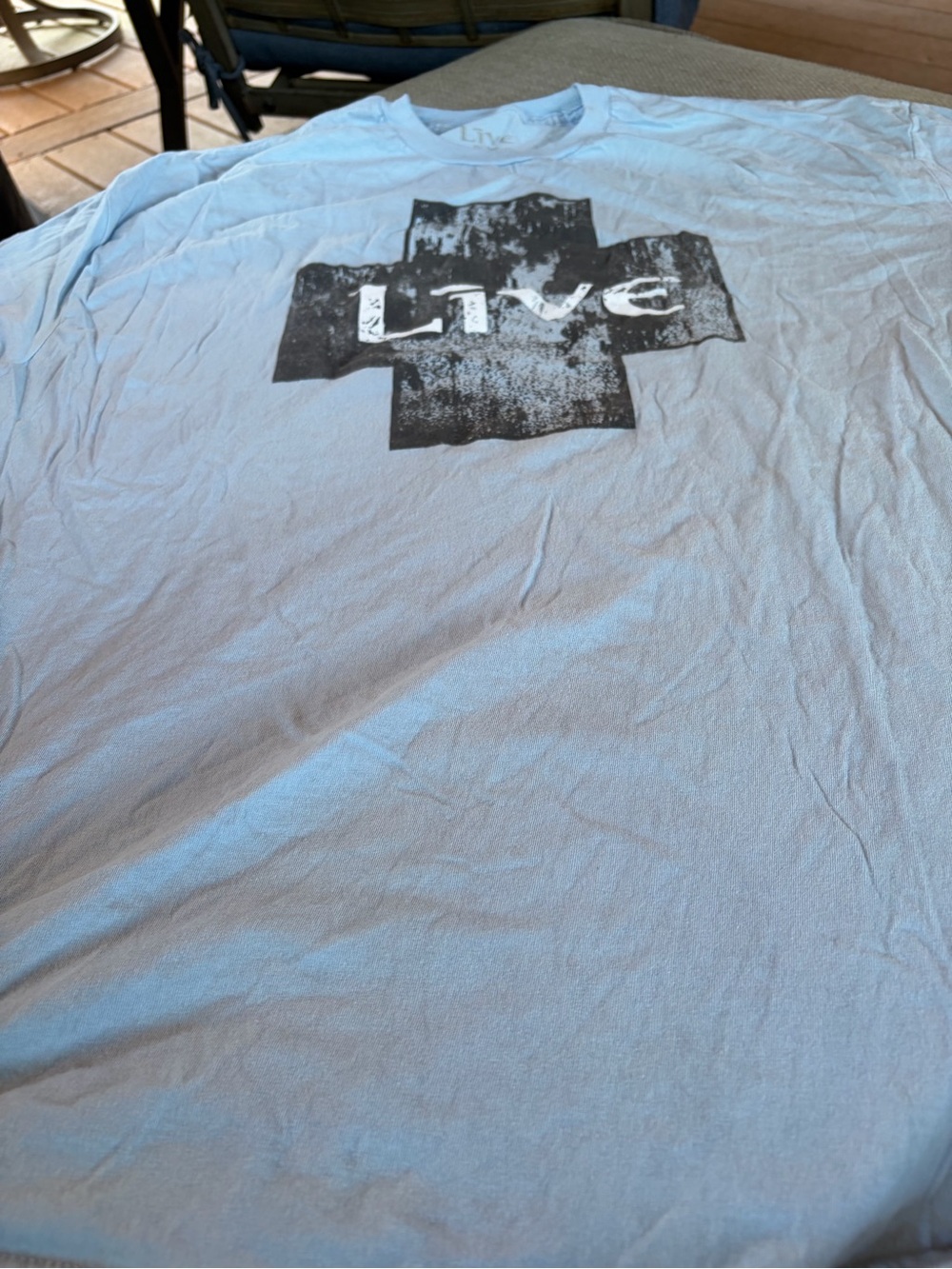 Live Light Blue Short Sleeve Band Tee with Black Logo- XXl